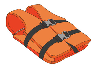 Orange life jacket, personal flotation device for emergency water safety, designed for protection in aquatic environments, boating, and swimming safety illustration.