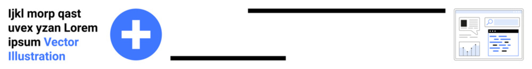 Obraz premium Healthcare technology, digital services, medical records, patient care, data management, health monitoring. A blue medical cross linked to a technical dashboard. Healthcare technology and digital