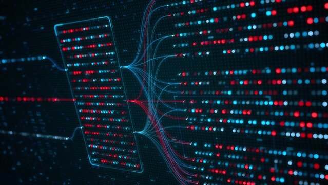 Big Data Analytics Neural Network Data Flow Visualization, AI Machine Learning, Quantum Computing, Binary Code Digital Grid, Futuristic Artificial Intelligence Technology Abstract Background