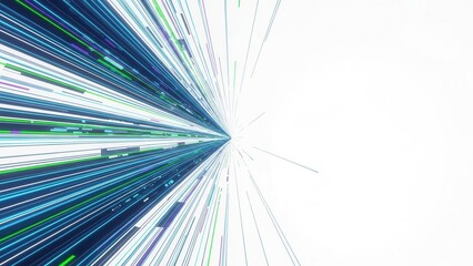 This dynamic abstract illustration showcases radiant light beams converging toward a central point, symbolizing speed, innovation, data transfer, and technological acceleration. The sharp lines and mo