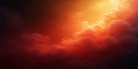 A dramatic abstract cloudscape features fire and smoke rising through a stormy blue sky as sunlight breaks through dark clouds during a nature-inspired sunset © MDNUR