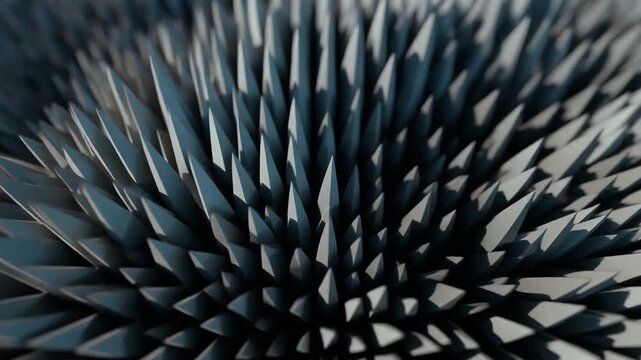 Abstract image of numerous, sharp, pale blue spires or thorns emanating outwards