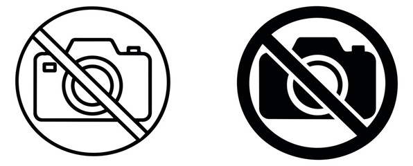 No photography icon set featuring line art and solid versions for prohibition signage