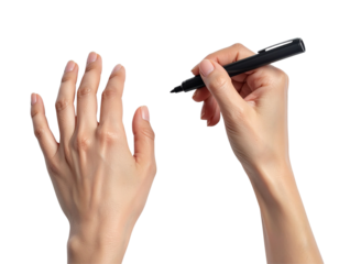 Male hand holding marker writing, isolated PNG cutout