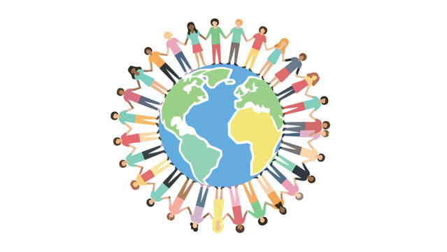 Diverse Group of People Holding Hands Around Earth Globe Illustration