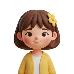 3D Cute Girl Character with Short Brown Hair Portrait