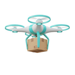 3D Delivery Drone Flying with Cardboard Package Box