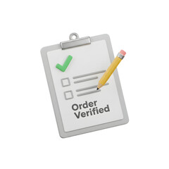 3D Clipboard with Checklist and Pencil for Order Verification  on transparent background
