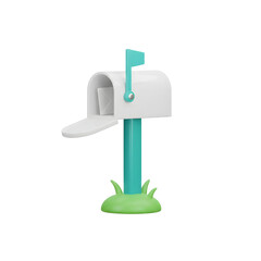 3D White Mailbox on Green Grass for Post and Delivery Concept  on transparent background