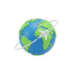 3D Earth Globe with Airplane Flying Around for Global Delivery Concept on transparent background