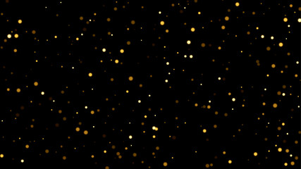 Festive golden background. Soft glowing dots scattered on black surface create gentle festive sparkle effect with warm luminous ambience. Holiday shiny luxury vector illustration.