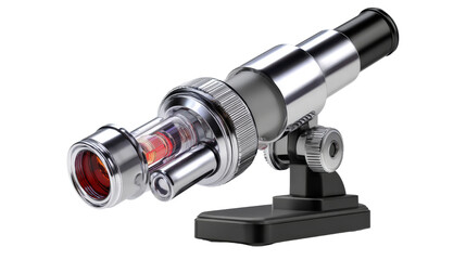 3d microscope showing eyepiece and objective lens isolated on a Transparent background, PNG file.