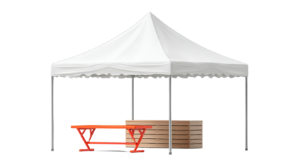 3d marketing showcase tent with product display table isolated on a Transparent background, PNG file.