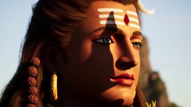 Hindu deity portrait with side view, and serene.