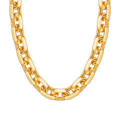 Beautiful shiny gold chain necklace or bracelet on white background. Jewelry golden vector illustration