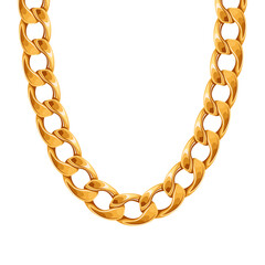 Beautiful shiny gold chain necklace or bracelet on white background. Jewelry golden vector illustration