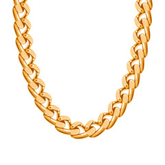 Beautiful shiny gold chain necklace or bracelet on white background. Jewelry golden vector illustration