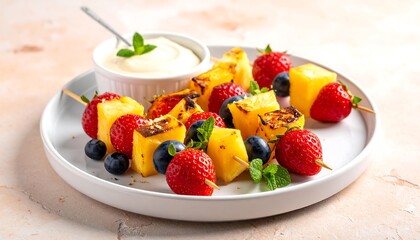 Fresh Fruit Skewers with Yogurt Dip.