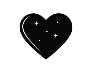 Black silhouette of a heart with sparkles on a white background Keywords: heart, love, romance, symbol, icon, shape, emotion, feeling, affection