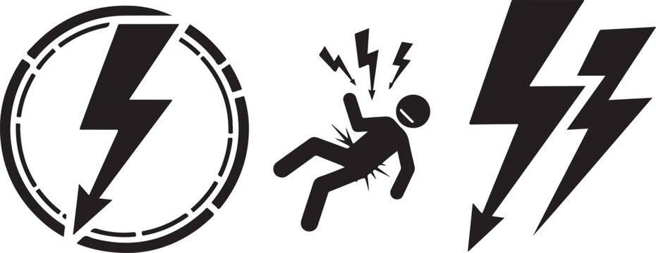Electric shock warning sign icon. High voltage electricity hazard symbol vector illustration. eps