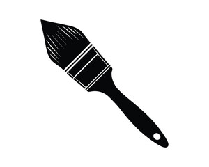 Black Silhouette of a Paintbrush with Bristles on White Background artist craft