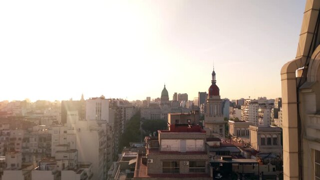 View of Buenos Aires Skyline From Palacio Barolo, Congress Dome in the Background at Sunset