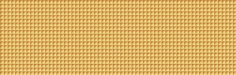 Ice cream cone background with golden waffle texture. Seamless diamond pattern with sweet crispy surface. Delicious dessert wall design. Realistic vector illustration