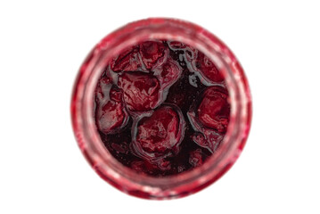 The homemade cherry jam in the jar