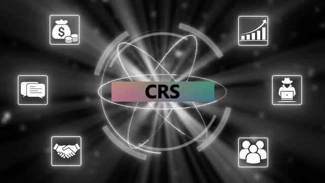 CRS business growth concept with futuristic neon Icons, performance concept with digital business network. Financial success and business neon motion graphic.