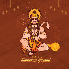 Meditative Sitting Lord Hanuman with Folded Namaste Hands and Golden Mace for Religious Celebration