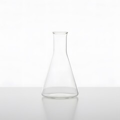 Empty Erlenmeyer Flask, Scientific Glassware for Laboratory Experiments on Reflective Surface