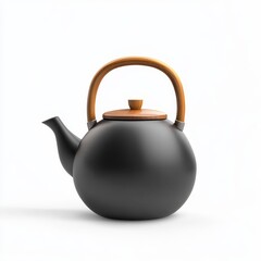 Obraz premium The Elegant Black Kettle Wooden Handle is a component of a Tea Brewing setup within Kitchenware