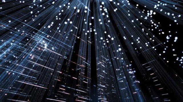 Digital Network: A captivating display of interconnected data streams in a dark setting, representing the intricate network of modern technology.