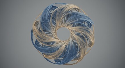 A blue and beige spiral design on a gray background