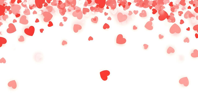 A romantic background of floating red hearts on white - Powered by Adobe