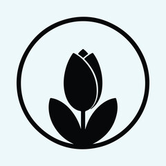 Silhouette elegant minimalist tulip flower bud logo icon in a black circle Vector Illustration