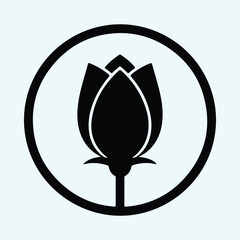 Silhouette black lotus flower bud inside circle Vector Illustration