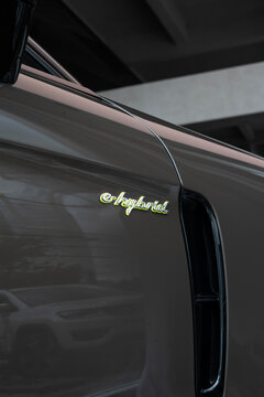 Porsche Panamera e-hybrid fender badge close up, Luxury plug in hybrid vehicle