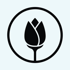 Silhouette of a tulip flower bud inside a circle vector illustration