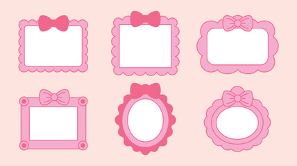Pink photo frames with bows for girls, baby, and kids&rsquo; room decor, nursery decoration, playful design, and cute wall art illustration.