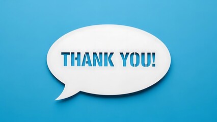 Thank you! message in a white speech bubble on a vibrant blue background, expressing gratitude