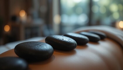 Spa stones on a massage table ready for hot stone therapy treatment