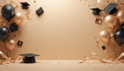 Graduation border, University, college school education background. University caps student, ceremony award illustration