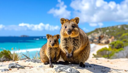 Quokkas on Beach with Ocean View.