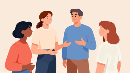 Fototapeta premium A group of people are standing together and talking. Scene is friendly and social
