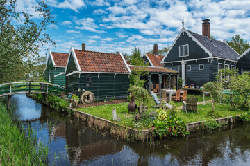 View of buildings in the open-air museum in Zaanse Schans, Netherlands