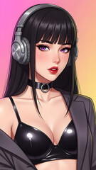 Contemporary anime character enjoying music in minimal aesthetic style