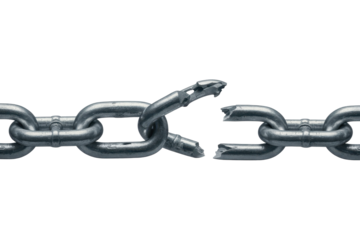 Broken metal chain link on black