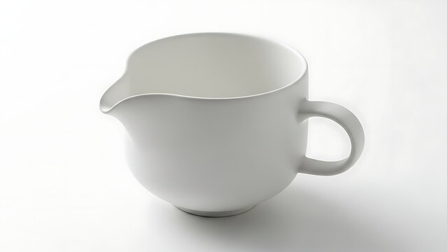Elegant White Ceramic Matcha Pitcher with Handle and Pouring Spout. Minimalist Katakuchi Bowl for Japanese Tea Ceremony and Professional Frothing Preparation. Clean Modern Kitchenware Design for Bever