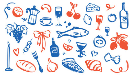Hand Drawn Food and Drink Icons Collection.